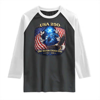 US 250th Anniversary Raglan Shirt 250 Years One Nation Under God Christian Patriotic Cross USA Flag