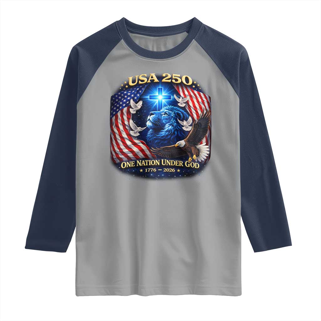 US 250th Anniversary Raglan Shirt 250 Years One Nation Under God Christian Patriotic Cross USA Flag