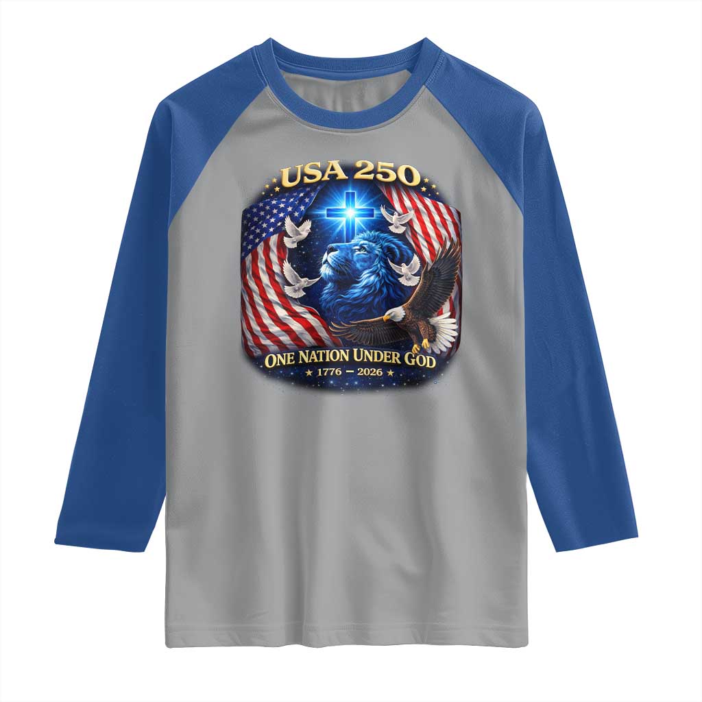 US 250th Anniversary Raglan Shirt 250 Years One Nation Under God Christian Patriotic Cross USA Flag