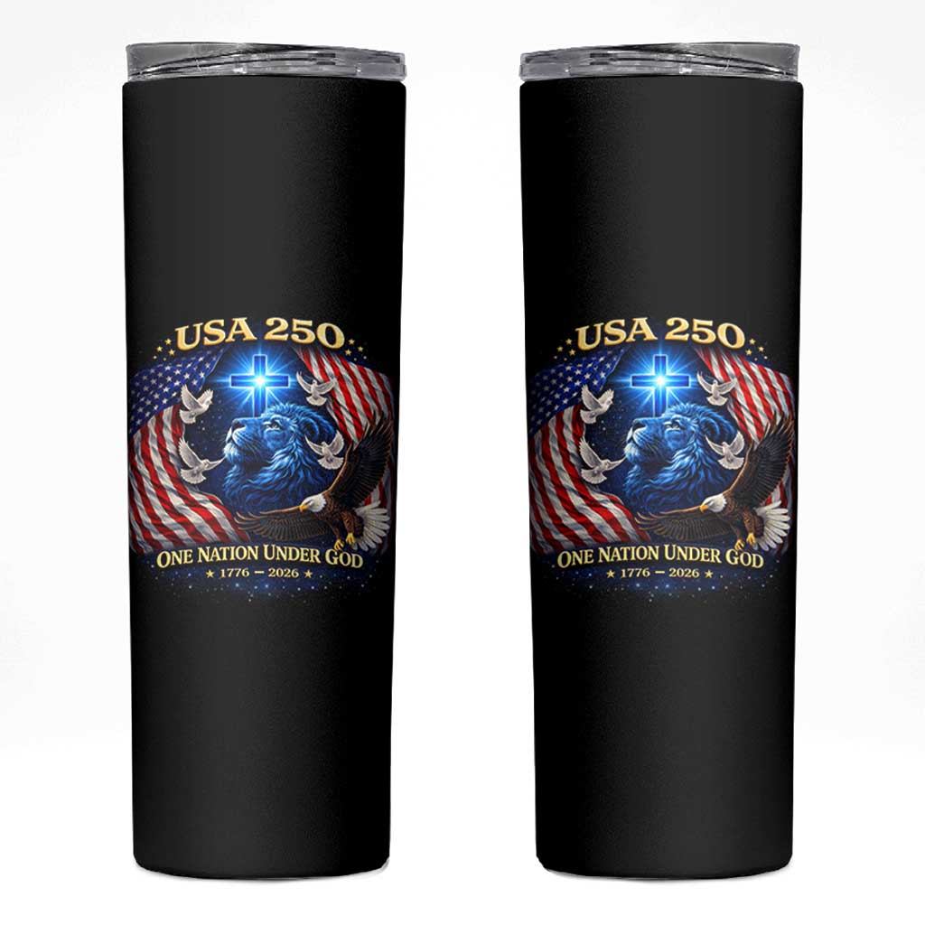 US 250th Anniversary Skinny Tumbler 250 Years One Nation Under God Christian Patriotic Cross USA Flag