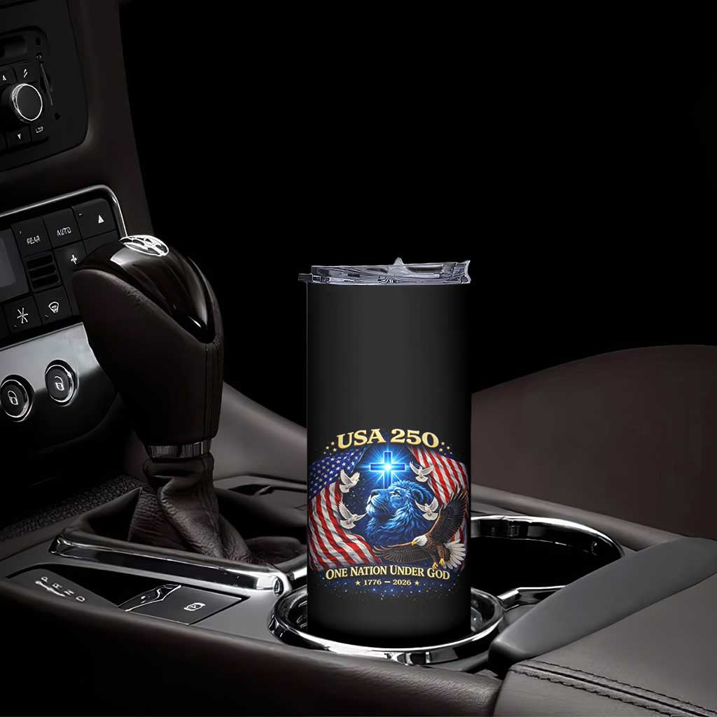 US 250th Anniversary Skinny Tumbler 250 Years One Nation Under God Christian Patriotic Cross USA Flag