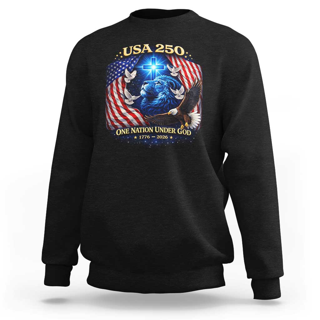 US 250th Anniversary Sweatshirt 250 Years One Nation Under God Christian Patriotic Cross USA Flag