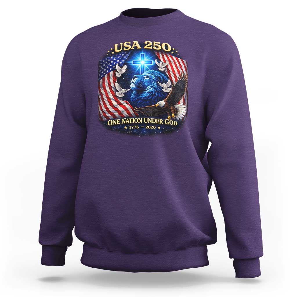 US 250th Anniversary Sweatshirt 250 Years One Nation Under God Christian Patriotic Cross USA Flag