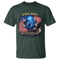 US 250th Anniversary T Shirt 250 Years One Nation Under God Christian Patriotic Cross USA Flag