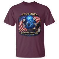 US 250th Anniversary T Shirt 250 Years One Nation Under God Christian Patriotic Cross USA Flag