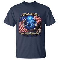 US 250th Anniversary T Shirt 250 Years One Nation Under God Christian Patriotic Cross USA Flag