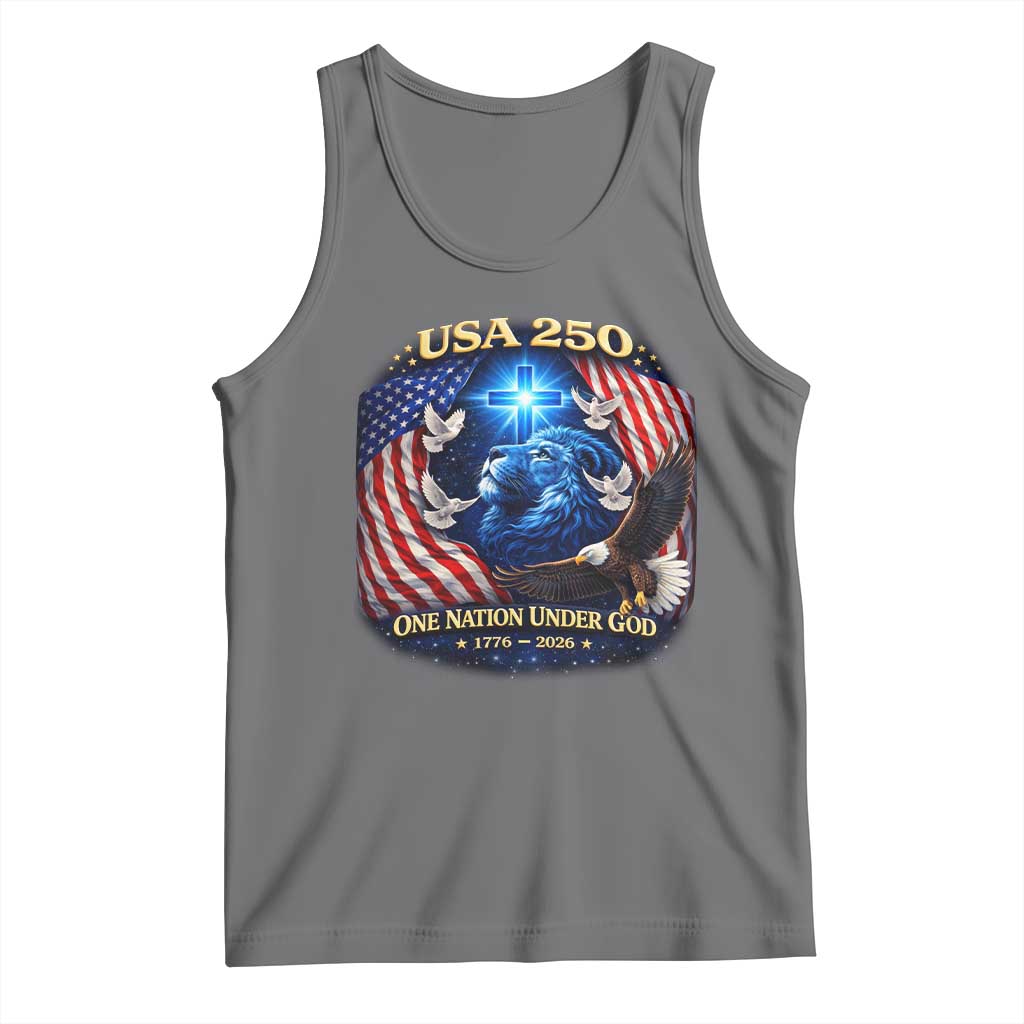 US 250th Anniversary Tank Top 250 Years One Nation Under God Christian Patriotic Cross USA Flag
