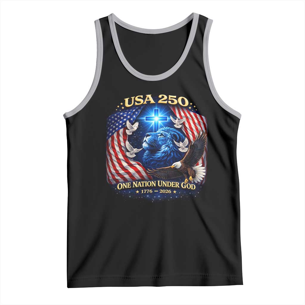 US 250th Anniversary Tank Top 250 Years One Nation Under God Christian Patriotic Cross USA Flag