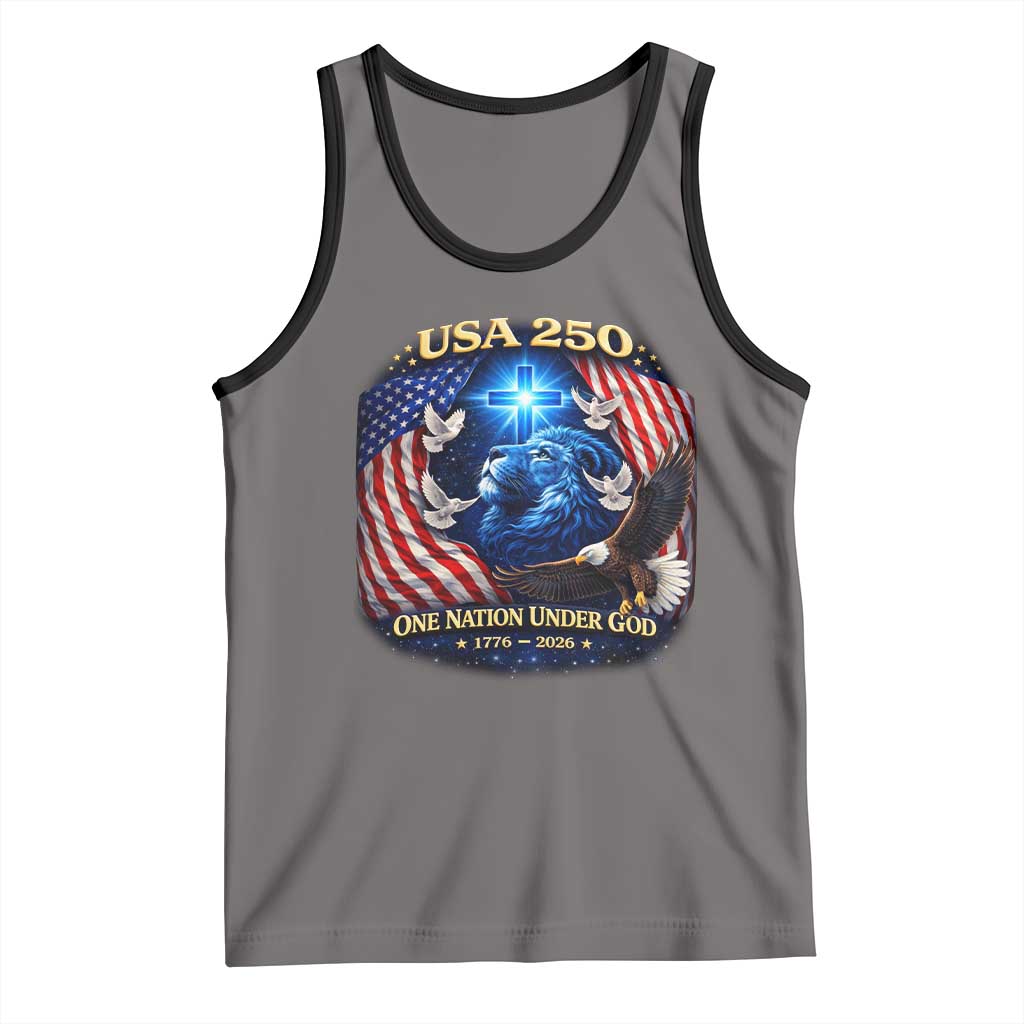 US 250th Anniversary Tank Top 250 Years One Nation Under God Christian Patriotic Cross USA Flag