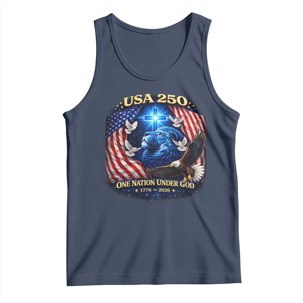 US 250th Anniversary Tank Top 250 Years One Nation Under God Christian Patriotic Cross USA Flag