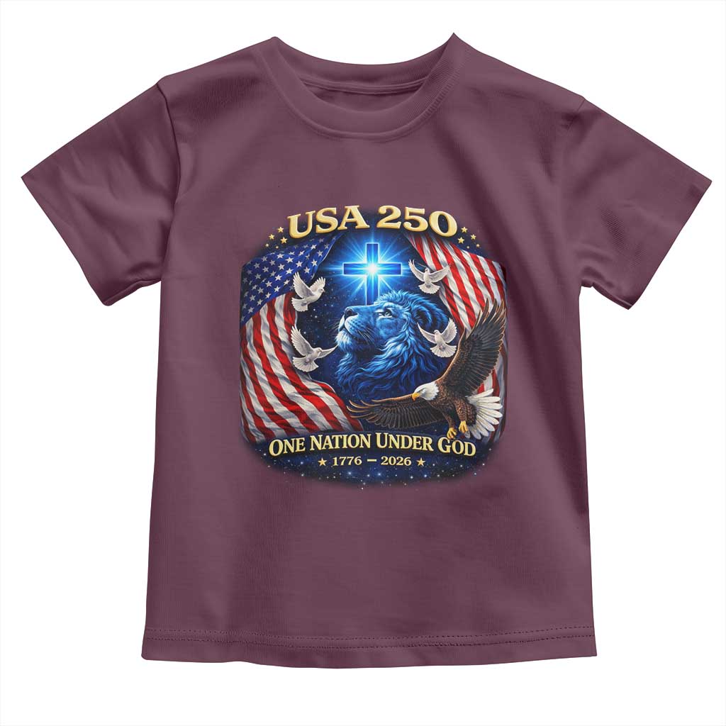 US 250th Anniversary Toddler T Shirt 250 Years One Nation Under God Christian Patriotic Cross USA Flag