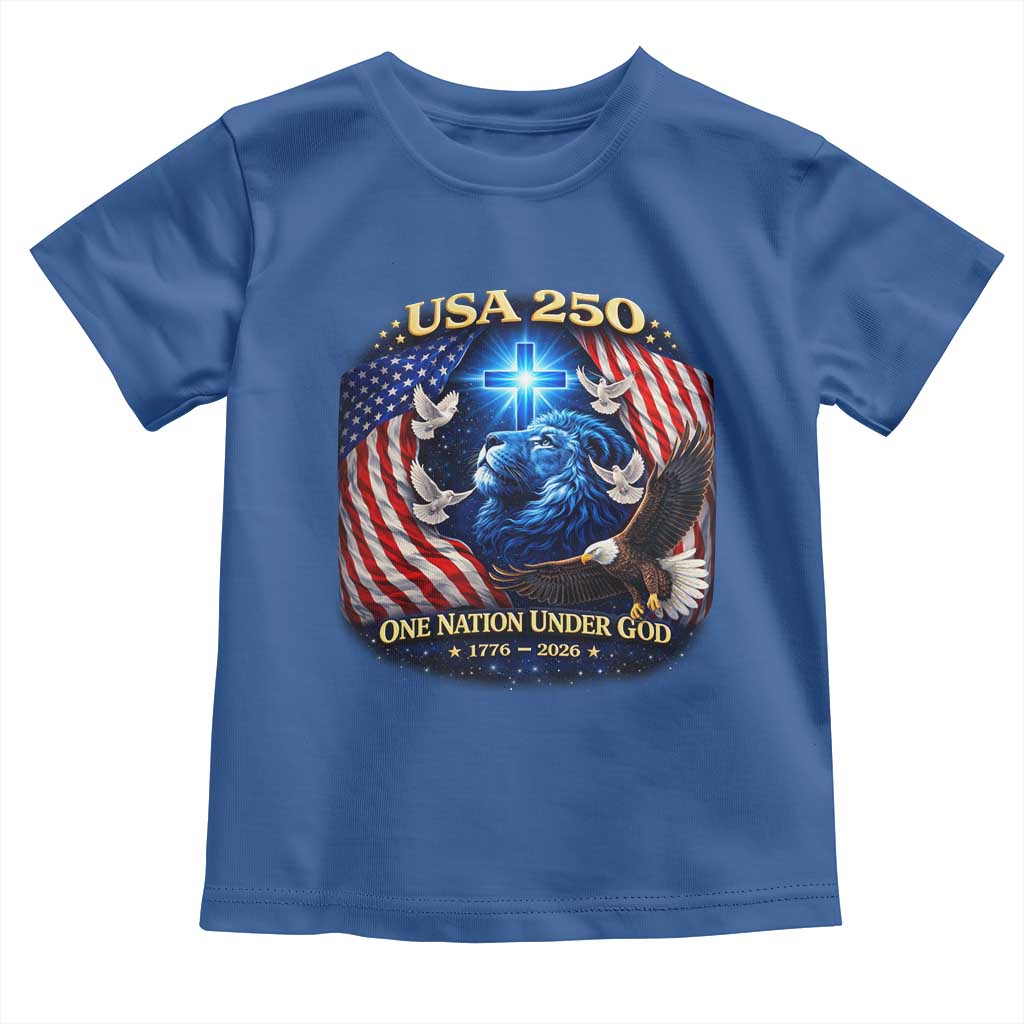 US 250th Anniversary Toddler T Shirt 250 Years One Nation Under God Christian Patriotic Cross USA Flag