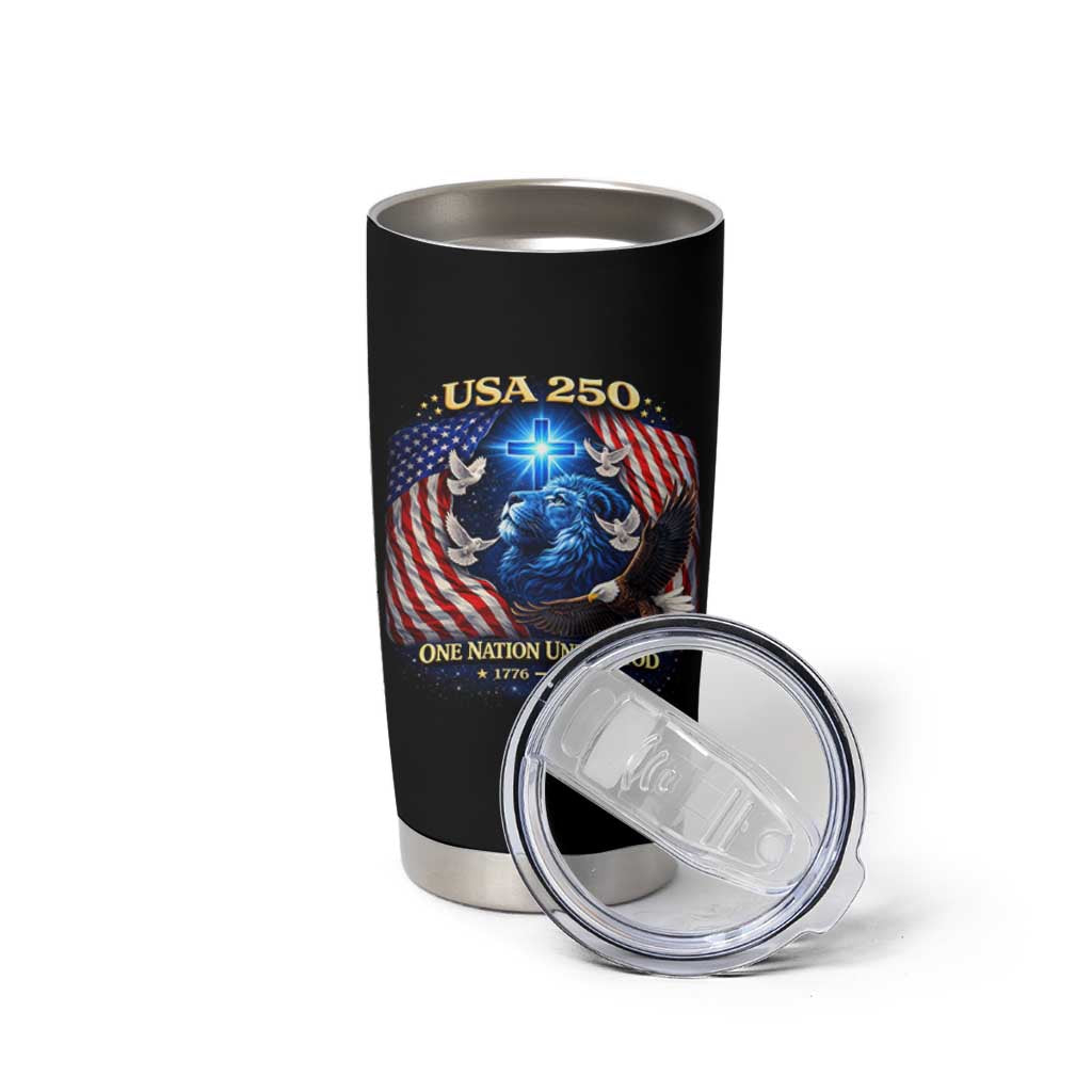 US 250th Anniversary Tumbler Cup 250 Years One Nation Under God Christian Patriotic Cross USA Flag