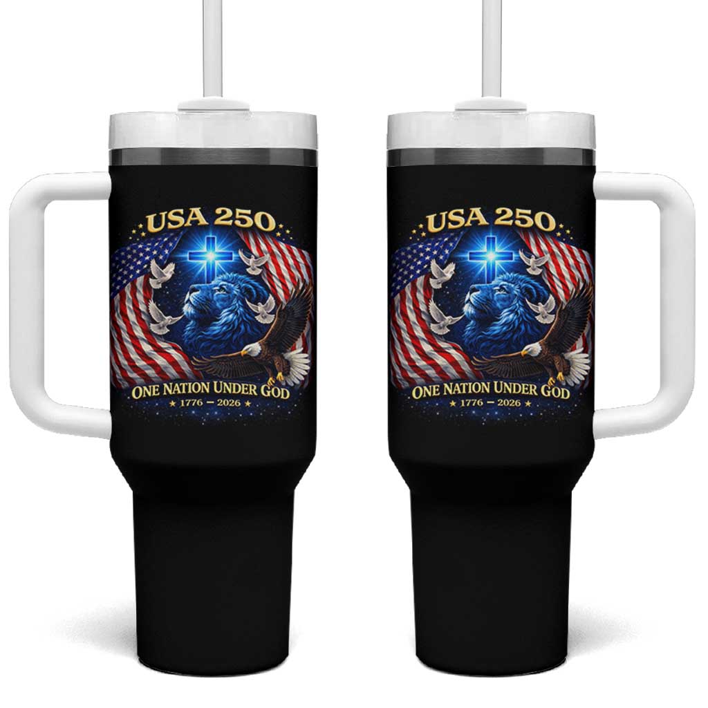 US 250th Anniversary Tumbler With Handle 250 Years One Nation Under God Christian Patriotic Cross USA Flag