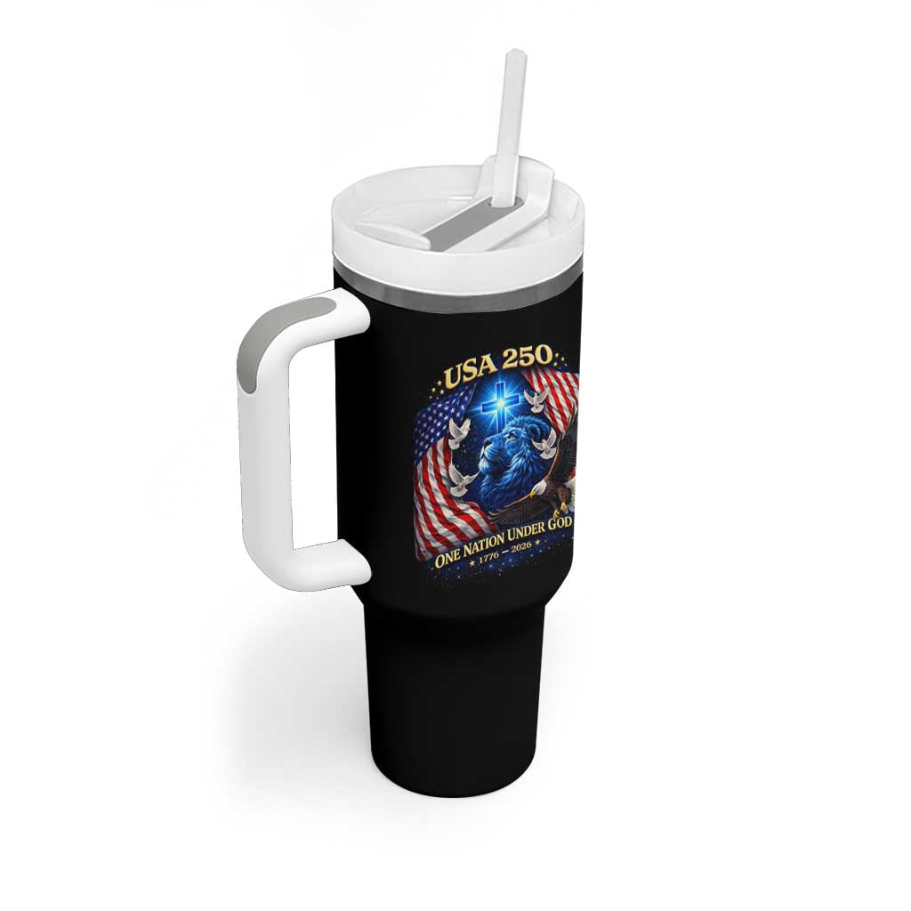 US 250th Anniversary Tumbler With Handle 250 Years One Nation Under God Christian Patriotic Cross USA Flag