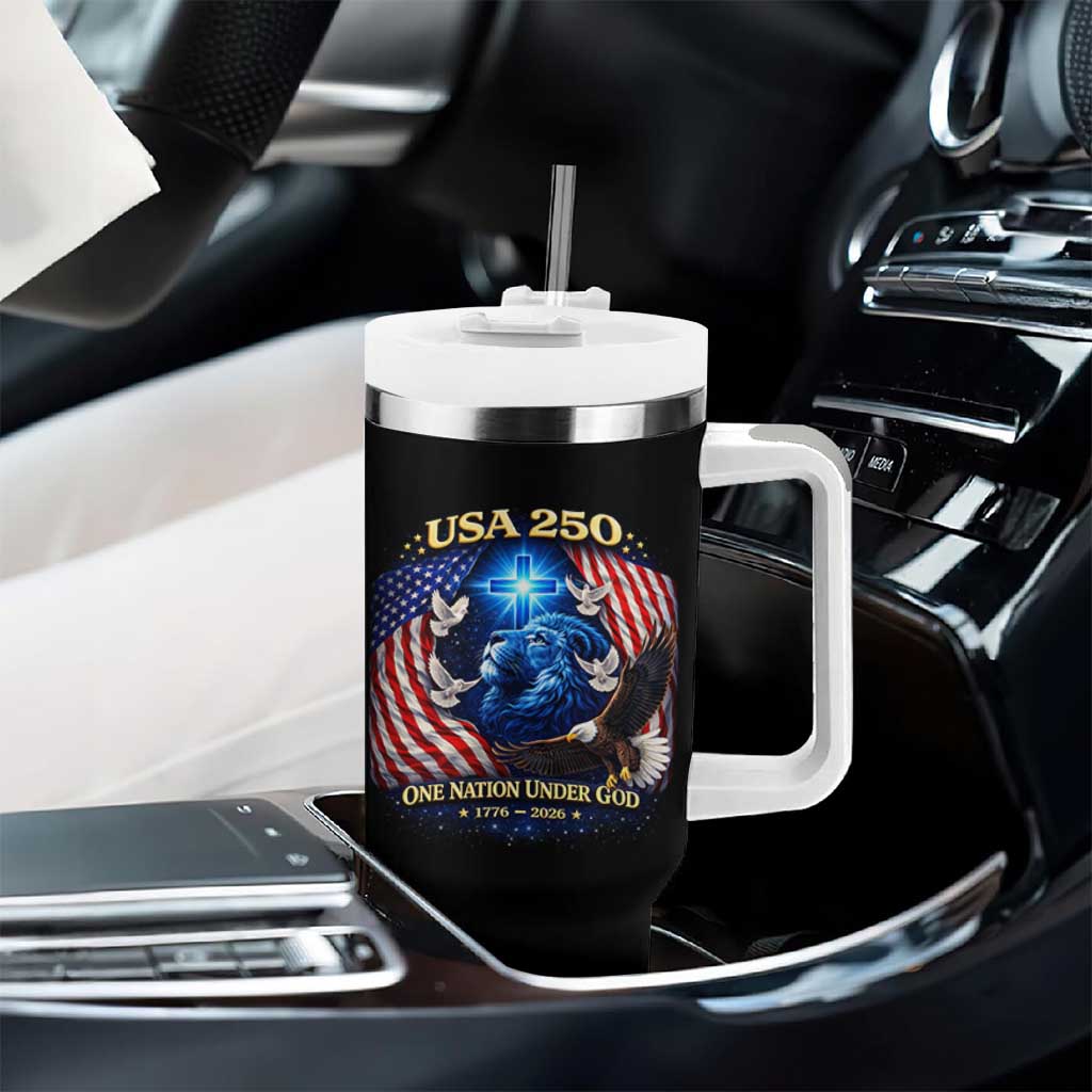 US 250th Anniversary Tumbler With Handle 250 Years One Nation Under God Christian Patriotic Cross USA Flag