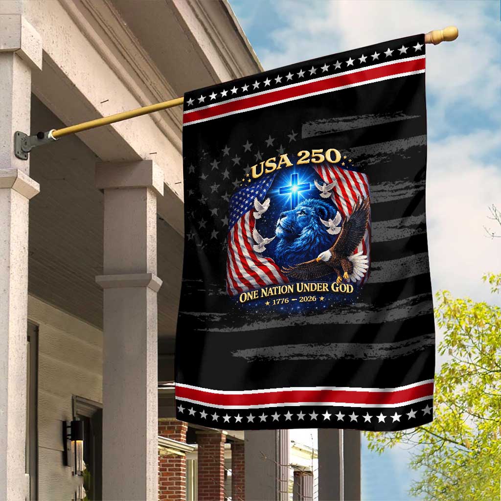 US 250th Anniversary Garden Flag 250 Years One Nation Under God Christian Patriotic Cross USA Flag