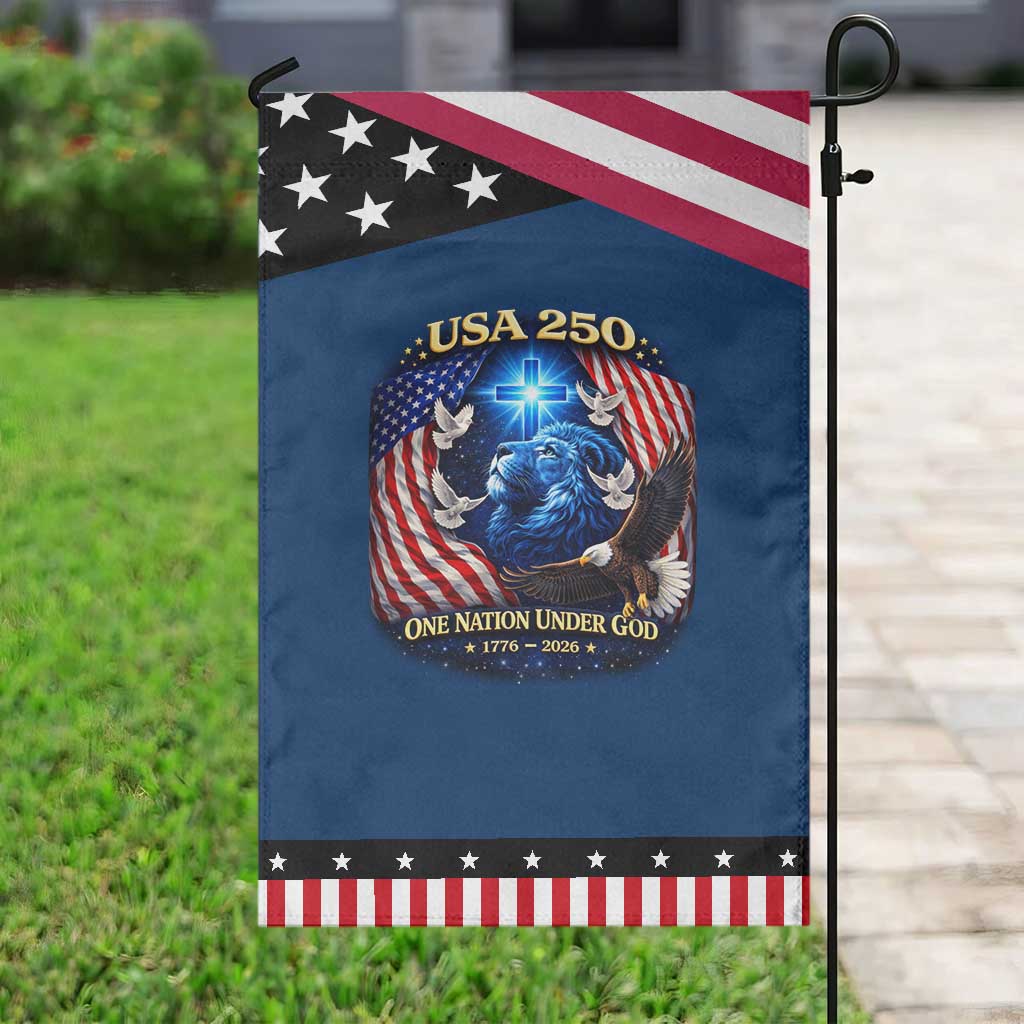 US 250th Anniversary Garden Flag 250 Years One Nation Under God Christian Patriotic Cross USA Flag