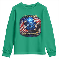 US 250th Anniversary Youth Sweatshirt 250 Years One Nation Under God Christian Patriotic Cross USA Flag