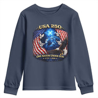 US 250th Anniversary Youth Sweatshirt 250 Years One Nation Under God Christian Patriotic Cross USA Flag