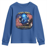US 250th Anniversary Youth Sweatshirt 250 Years One Nation Under God Christian Patriotic Cross USA Flag