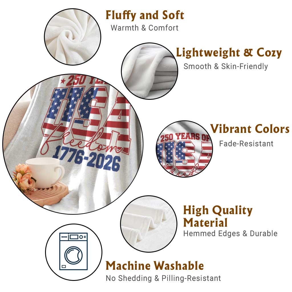 USA 250 Years Of Freedom Throw Blanket USA Independence 250th Anniversary 1776 2026 Patriotic Flag