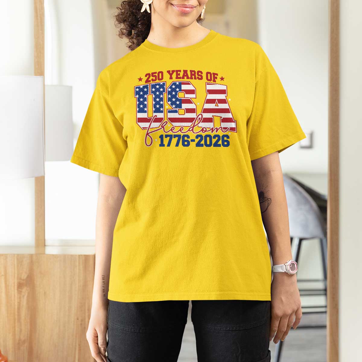 USA 250 Years Of Freedom T Shirt For Women USA Independence 250th Anniversary 1776 2026 Patriotic Flag