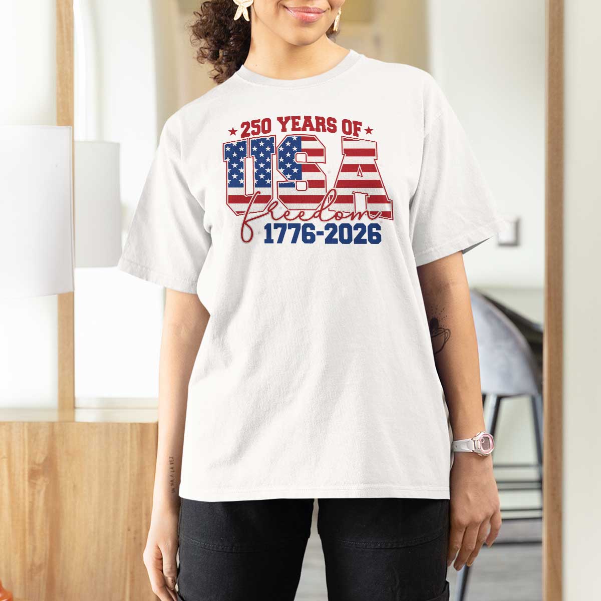 USA 250 Years Of Freedom T Shirt For Women USA Independence 250th Anniversary 1776 2026 Patriotic Flag