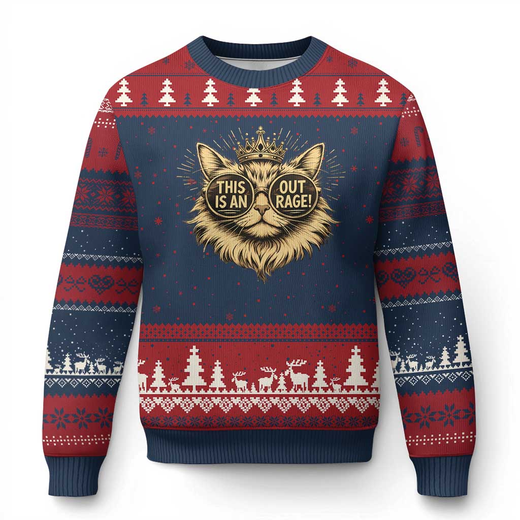 Funny Princess Cat Donut Ugly Christmas Sweater This Is An Outrage Donut Gold Cat Lover Gifts
