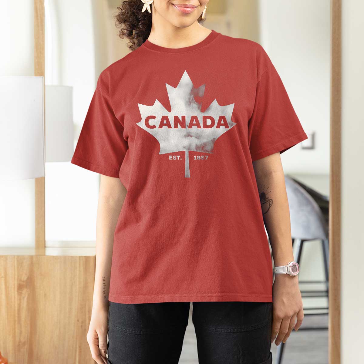 Canada Flag T Shirt For Women Canadian Maple Leaf Vintage Retro Sport - Wonder Print Shop