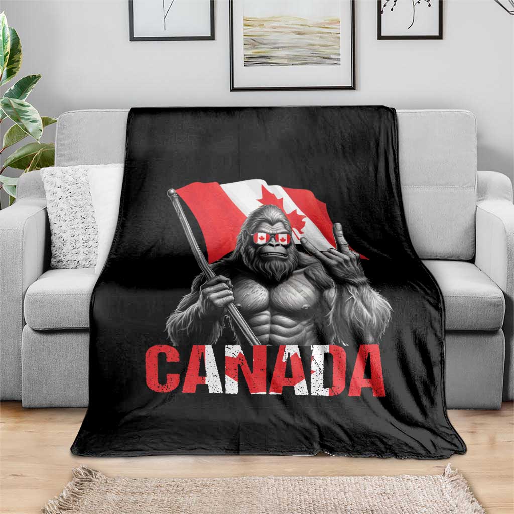 Bigfoot Canada Flag Throw Blanket Canadian Maple Leaf Patriotic Sasquatch