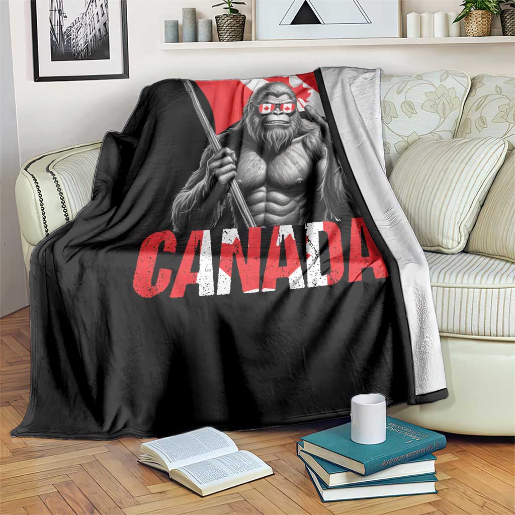 Bigfoot Canada Flag Throw Blanket Canadian Maple Leaf Patriotic Sasquatch