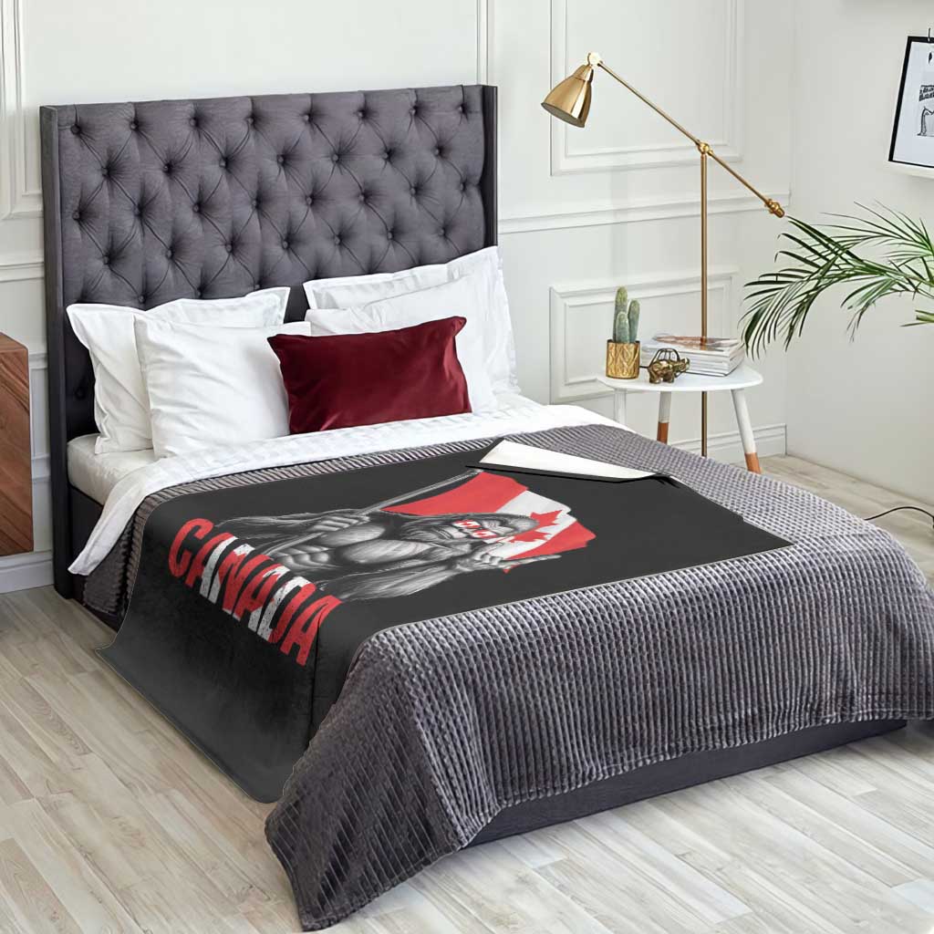 Bigfoot Canada Flag Throw Blanket Canadian Maple Leaf Patriotic Sasquatch