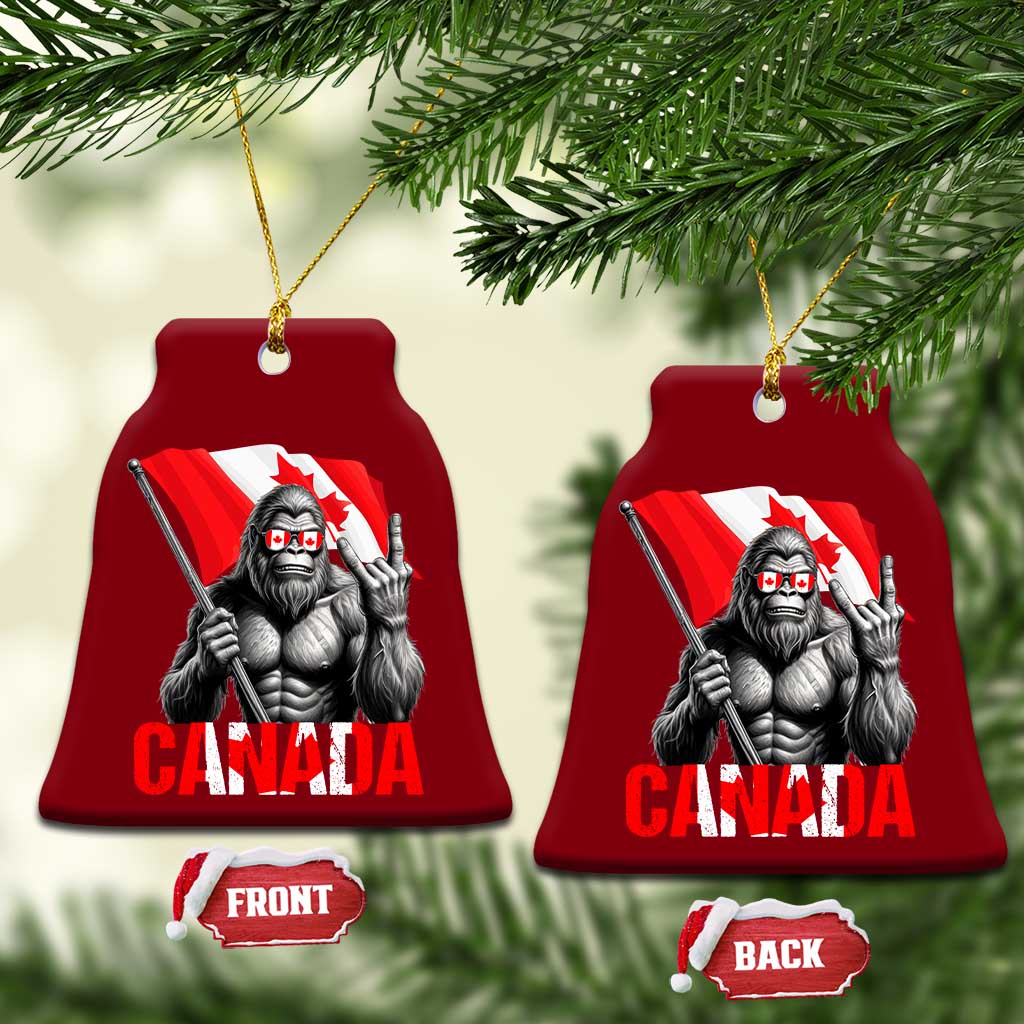 Bigfoot Canada Flag Ceramic Ornament Canadian Maple Leaf Patriotic Sasquatch