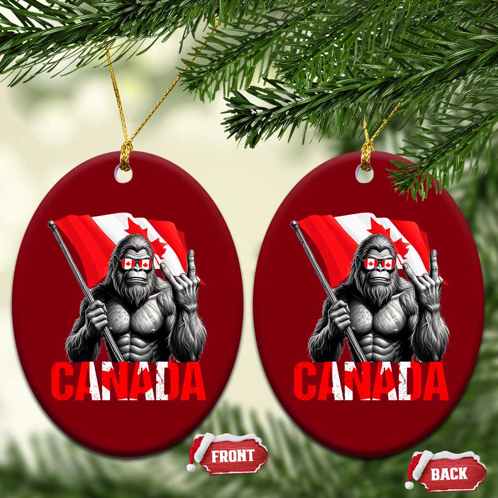 Bigfoot Canada Flag Ceramic Ornament Canadian Maple Leaf Patriotic Sasquatch
