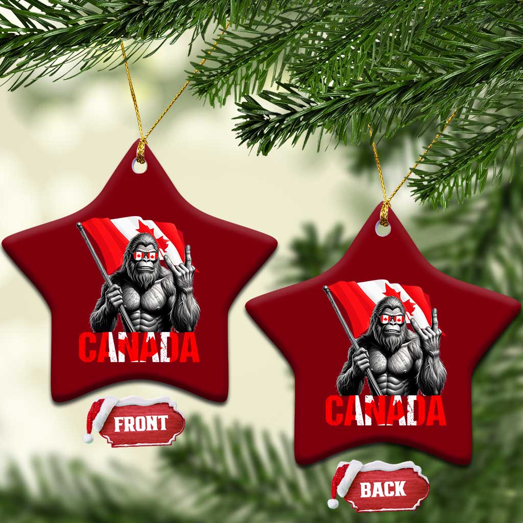 Bigfoot Canada Flag Ceramic Ornament Canadian Maple Leaf Patriotic Sasquatch
