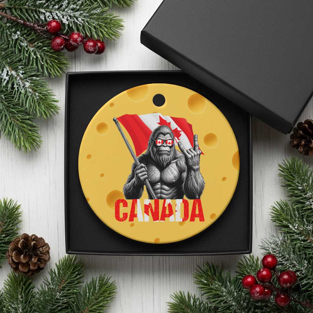 Bigfoot Canada Flag Ceramic Ornament Canadian Maple Leaf Patriotic Sasquatch