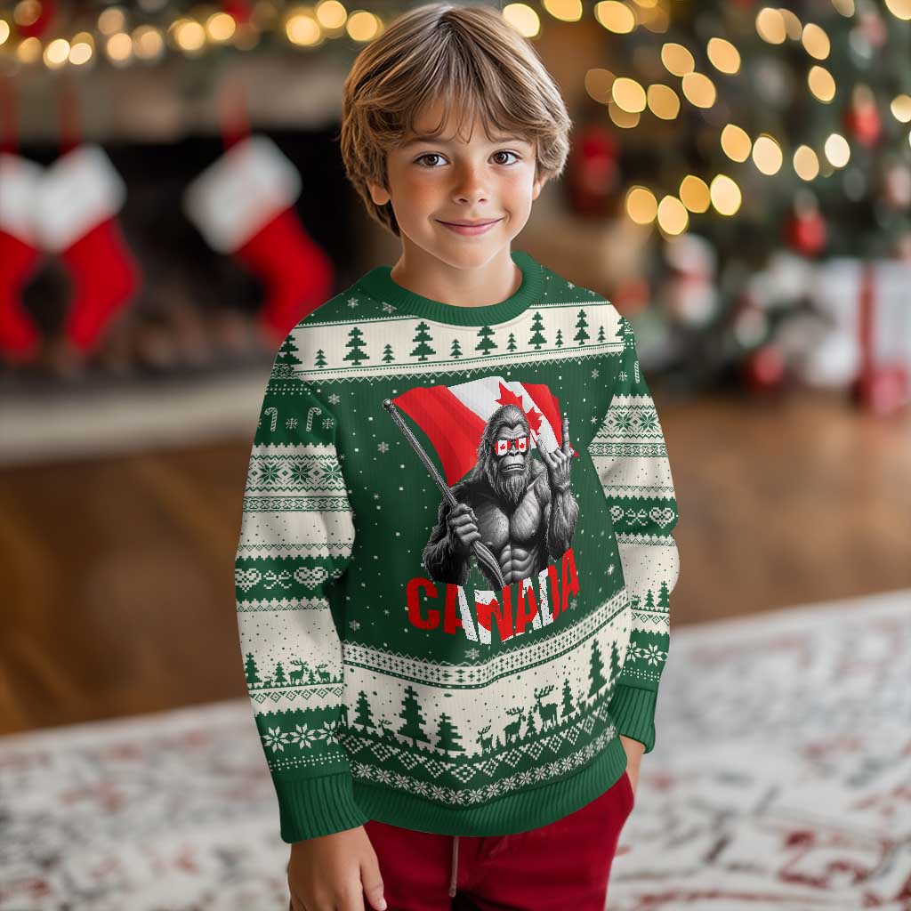 Bigfoot Canada Flag Ugly Christmas Sweater Canadian Maple Leaf Patriotic Sasquatch