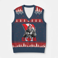 Bigfoot Canada Flag V-Neck Knit Sweater Vest Canadian Maple Leaf Patriotic Sasquatch