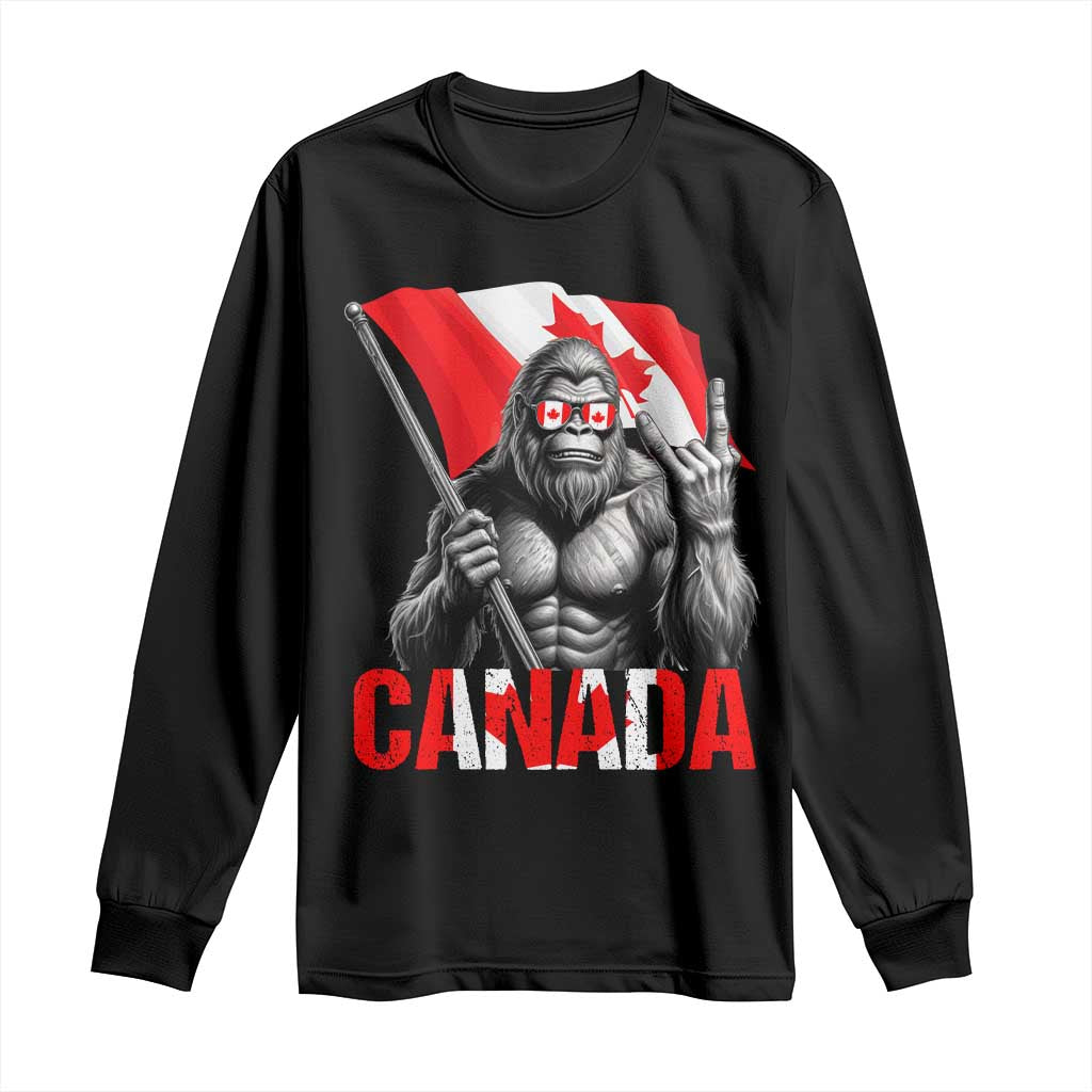 Bigfoot Canada Flag Long Sleeve Shirt Canadian Maple Leaf Patriotic Sasquatch