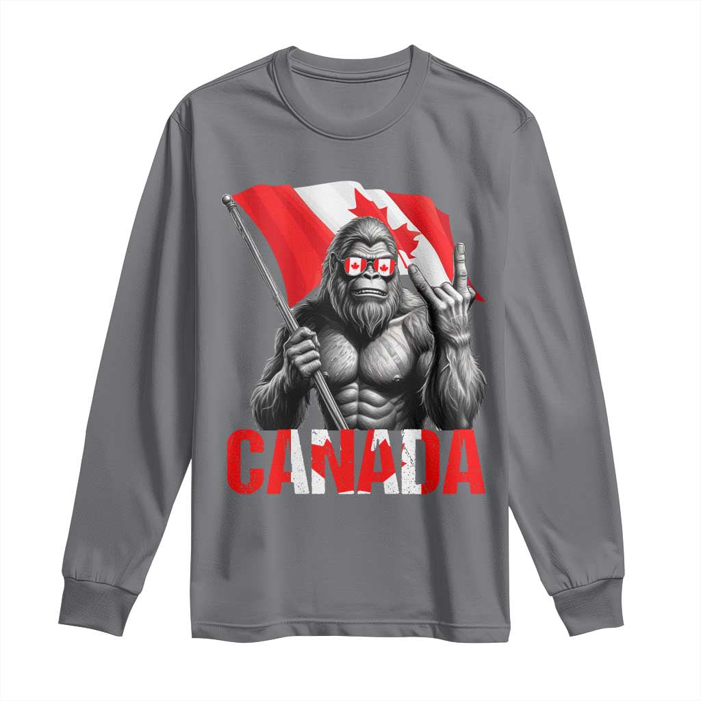 Bigfoot Canada Flag Long Sleeve Shirt Canadian Maple Leaf Patriotic Sasquatch