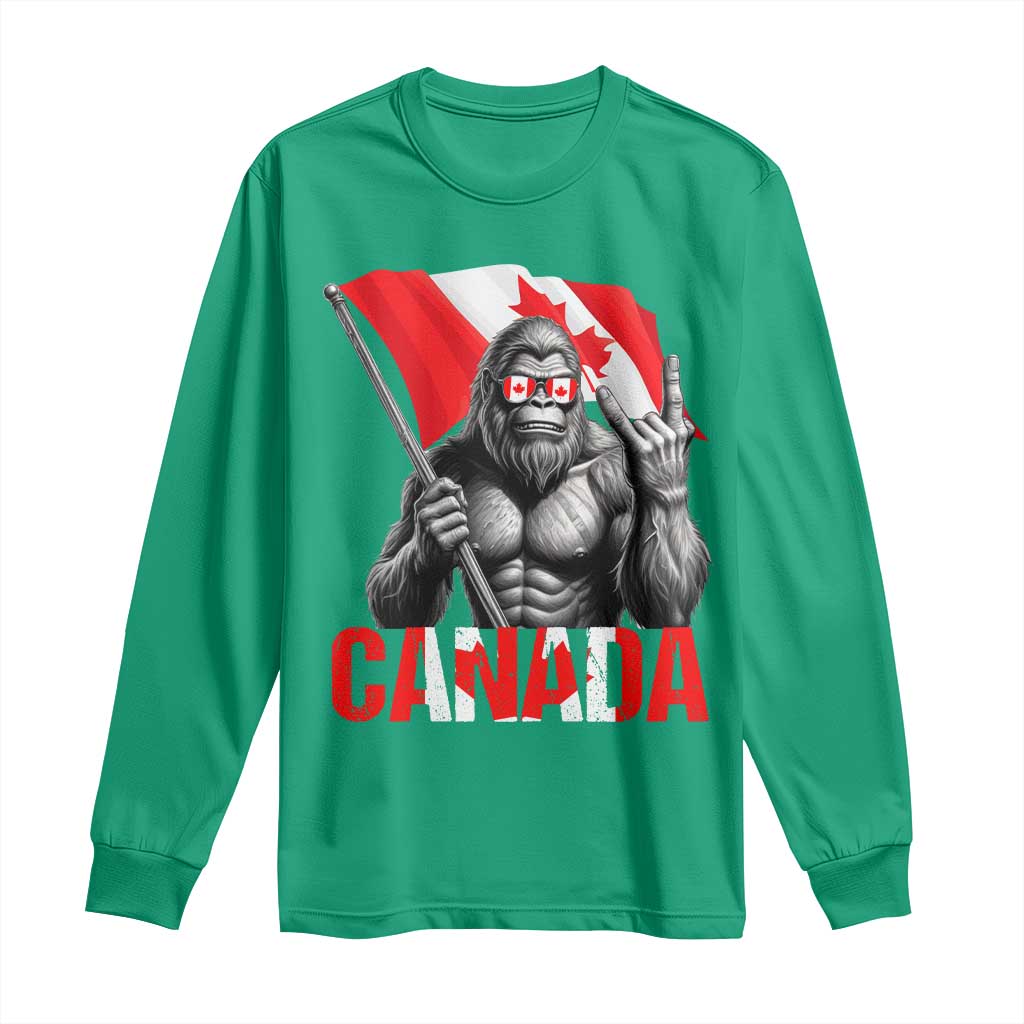Bigfoot Canada Flag Long Sleeve Shirt Canadian Maple Leaf Patriotic Sasquatch