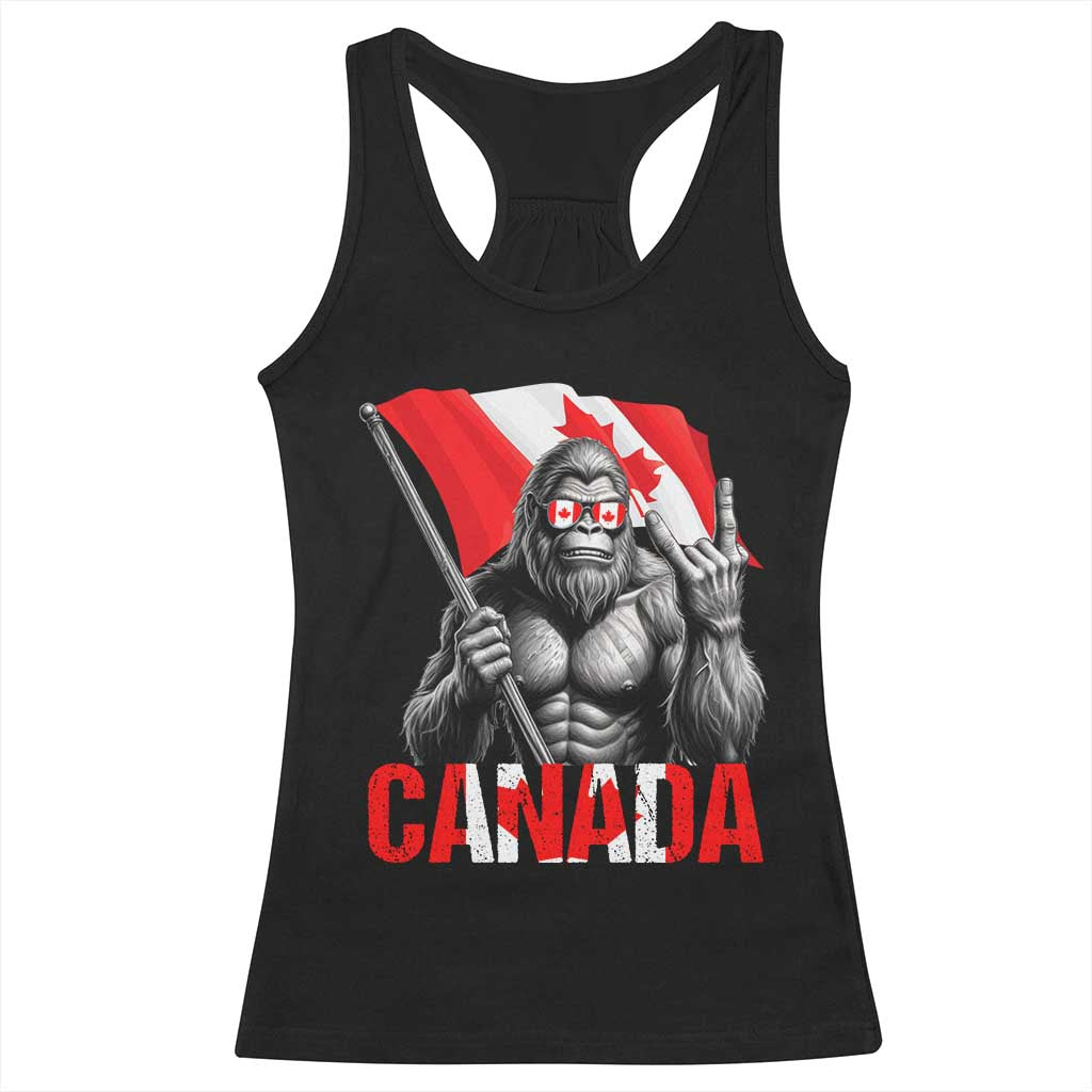 Bigfoot Canada Flag Racerback Tank Top Canadian Maple Leaf Patriotic Sasquatch