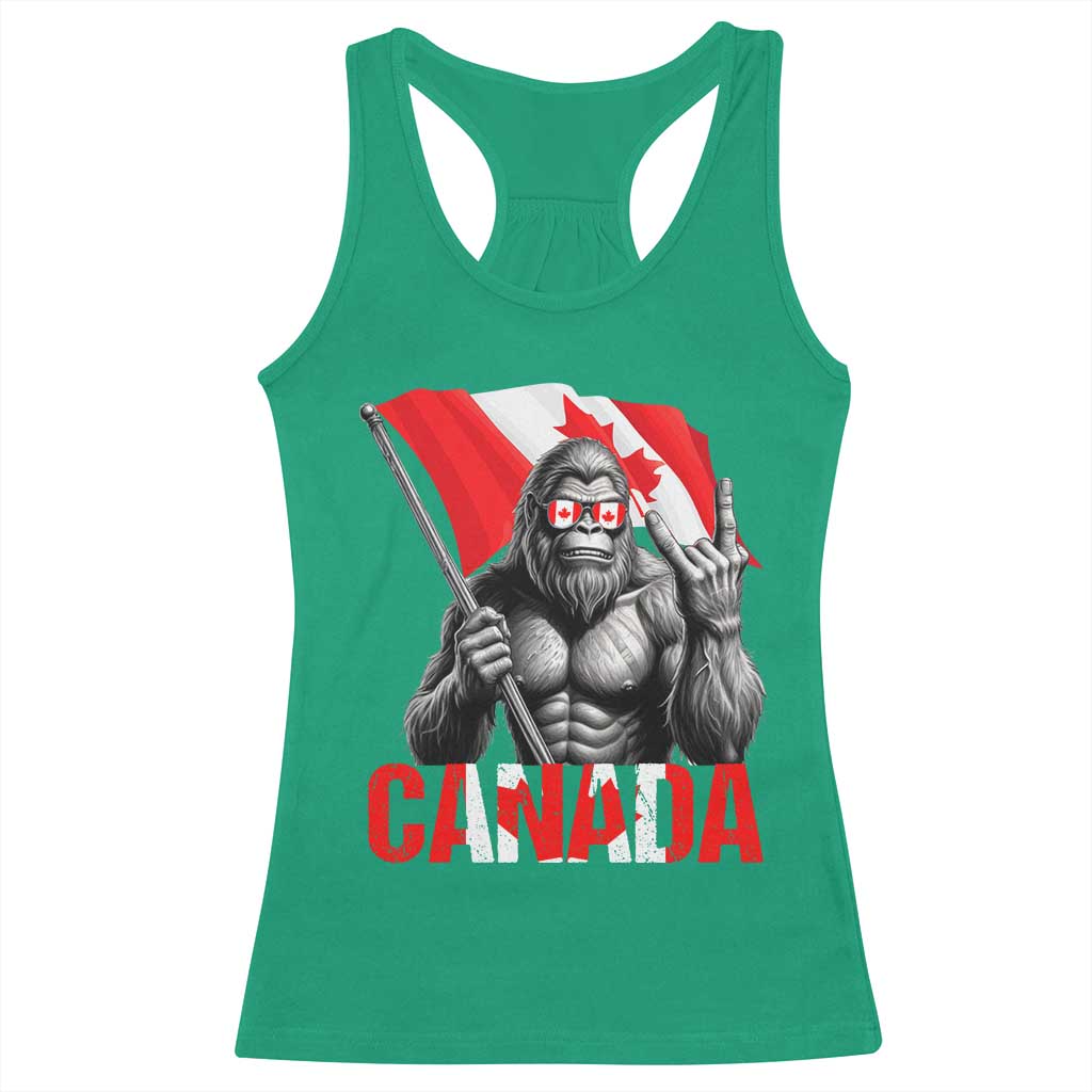 Bigfoot Canada Flag Racerback Tank Top Canadian Maple Leaf Patriotic Sasquatch