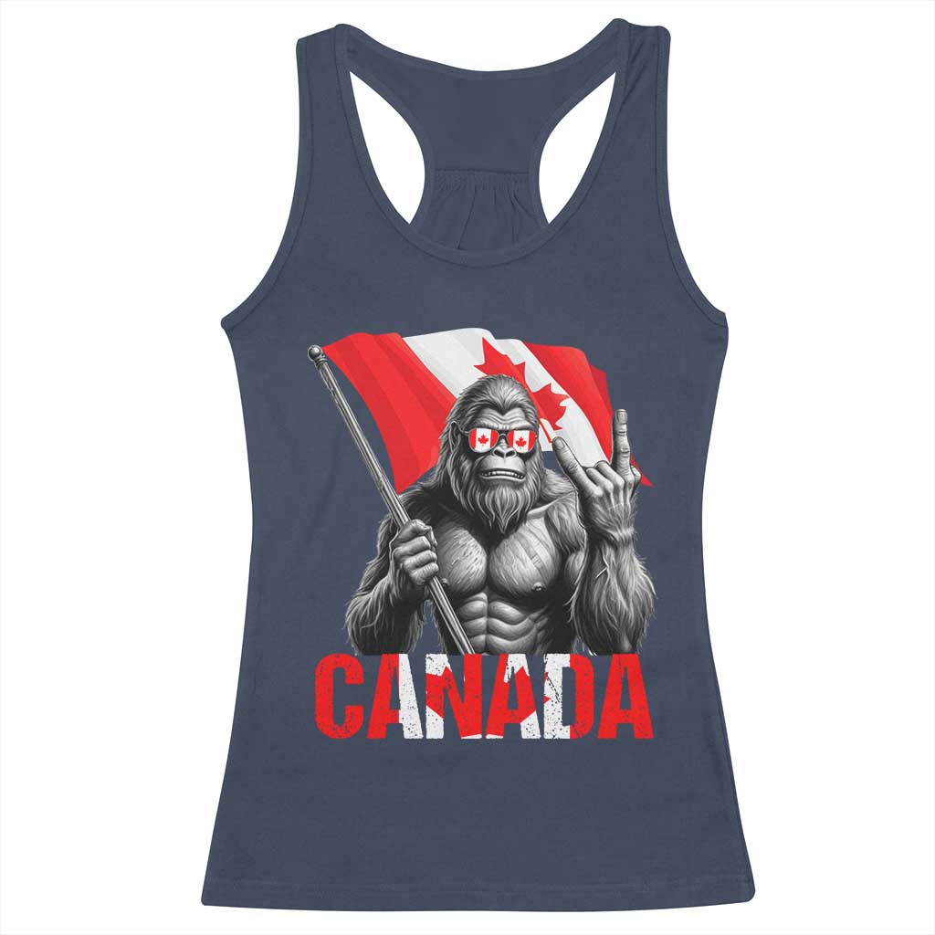 Bigfoot Canada Flag Racerback Tank Top Canadian Maple Leaf Patriotic Sasquatch