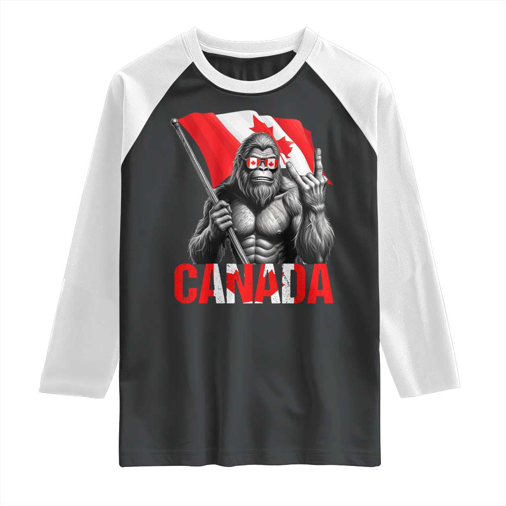 Bigfoot Canada Flag Raglan Shirt Canadian Maple Leaf Patriotic Sasquatch