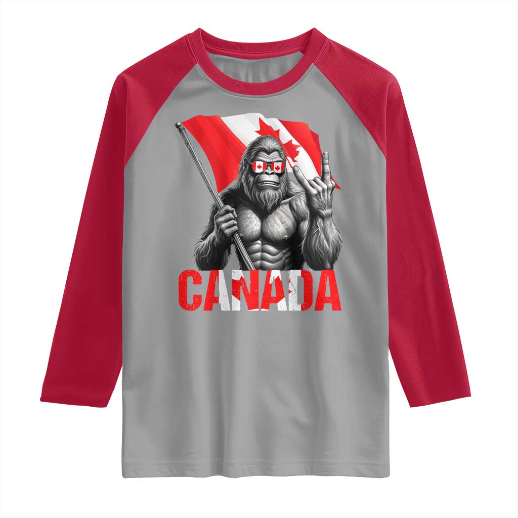 Bigfoot Canada Flag Raglan Shirt Canadian Maple Leaf Patriotic Sasquatch