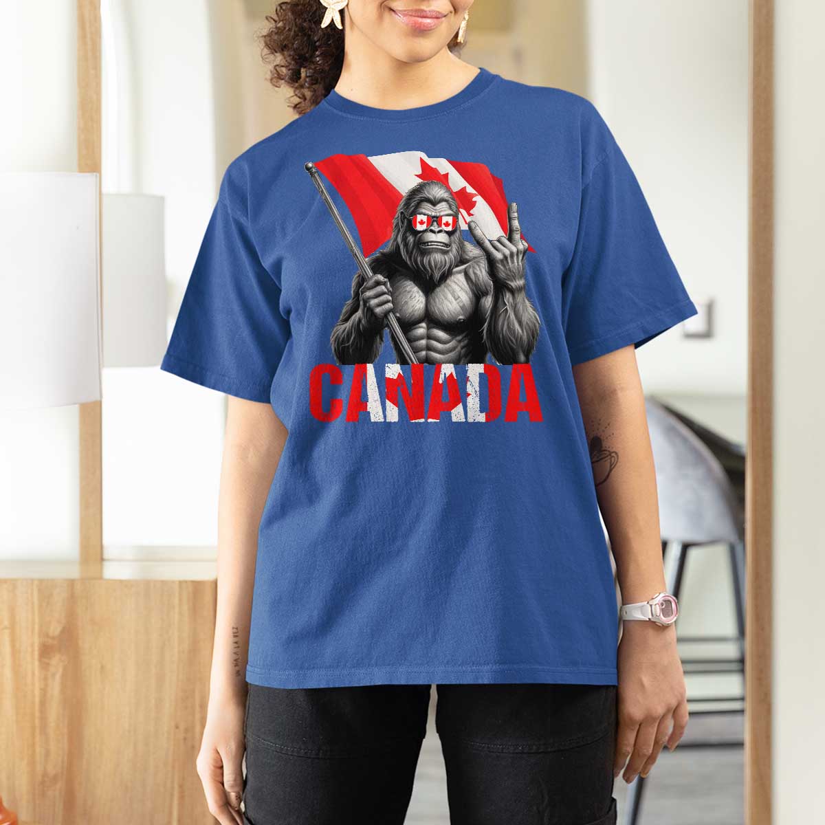 Bigfoot Canada Flag T Shirt For Women Canadian Maple Leaf Patriotic Sasquatch