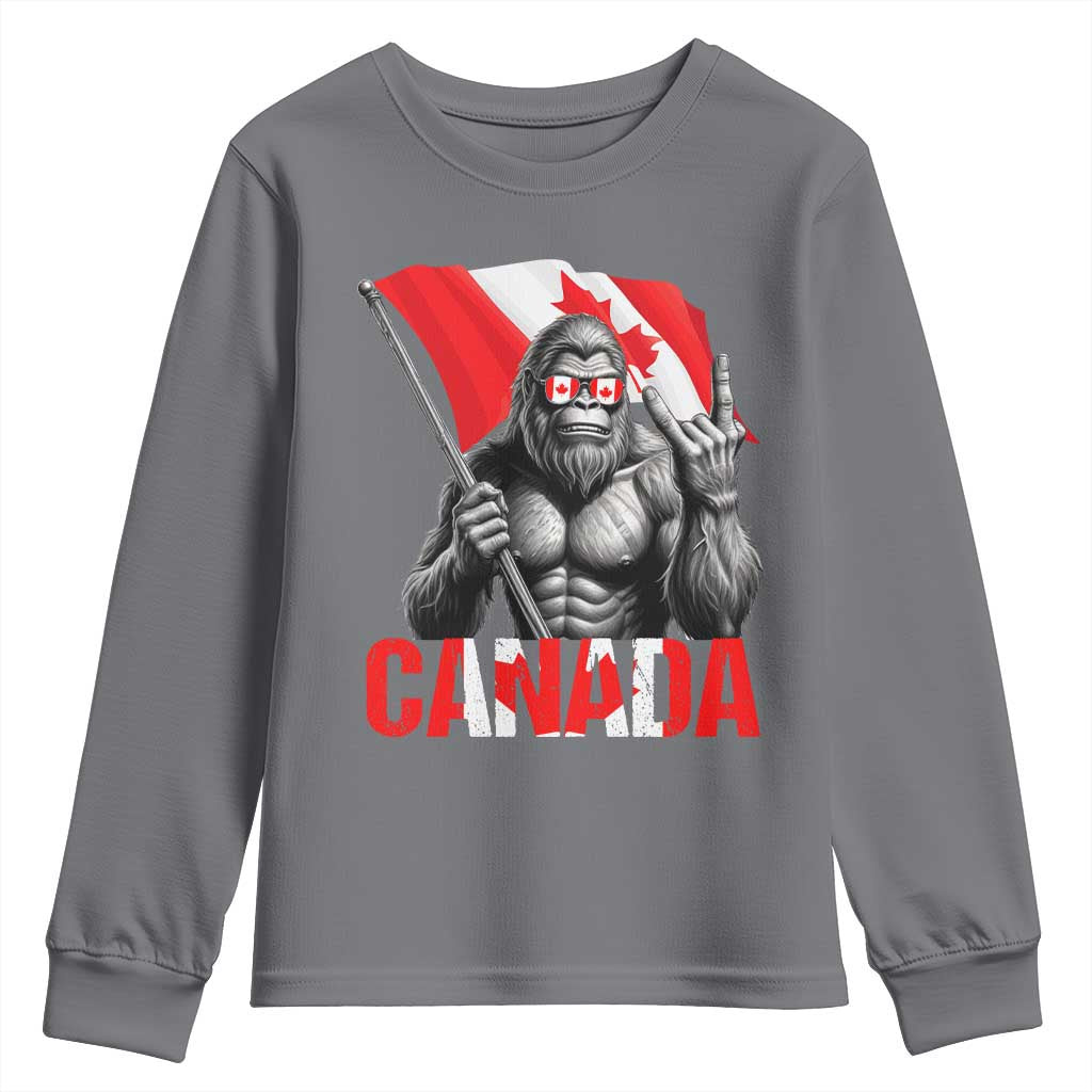 Bigfoot Canada Flag Youth Sweatshirt Canadian Maple Leaf Patriotic Sasquatch