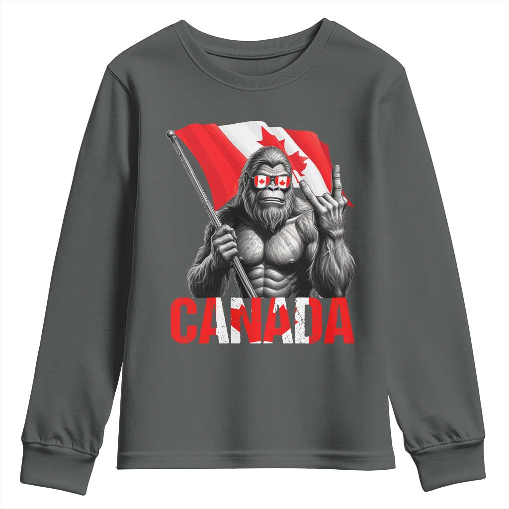 Bigfoot Canada Flag Youth Sweatshirt Canadian Maple Leaf Patriotic Sasquatch